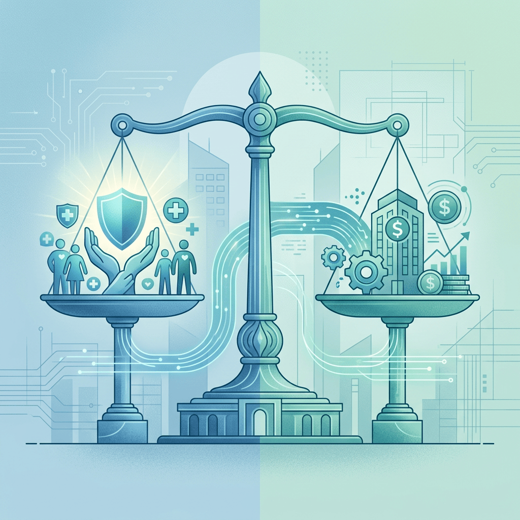 Balance scale showing healthcare protection on one side and financial security on the other