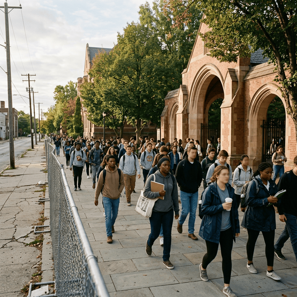 Students entering a public university campus