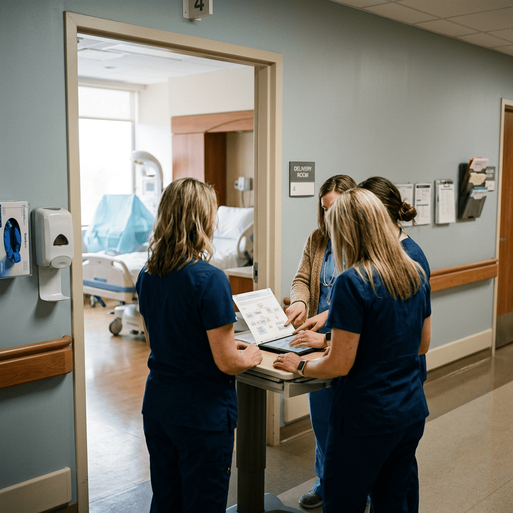 Maternity care team reviewing birth-care pathway